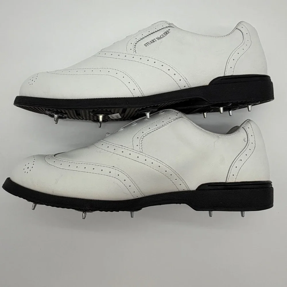 Stuart McGuire Mens White Leather Wingtip Golf Shoes Spiked 0712‎ W Size 10.5W